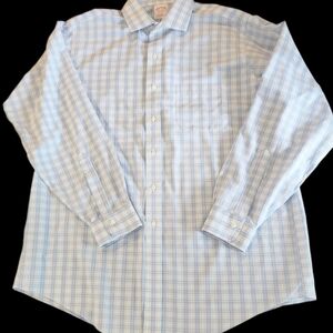 Brooks Brothers Cotton Shirt Mens 16 1/2-35 Blue Plaid Dress Long Sleeve